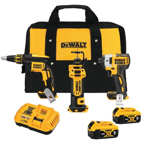 DeWalt DCK301P2 20V MAX XR Lithium-Ion Cordless Drywall Combo Kit (3-Tool) with Impact Driver Drywall Screwgun & Cut-Out Tool