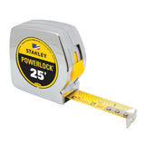 Stanley 33-425 Powerlock II Power Return Rule, 1" x 25ft, Chrome/Yellow