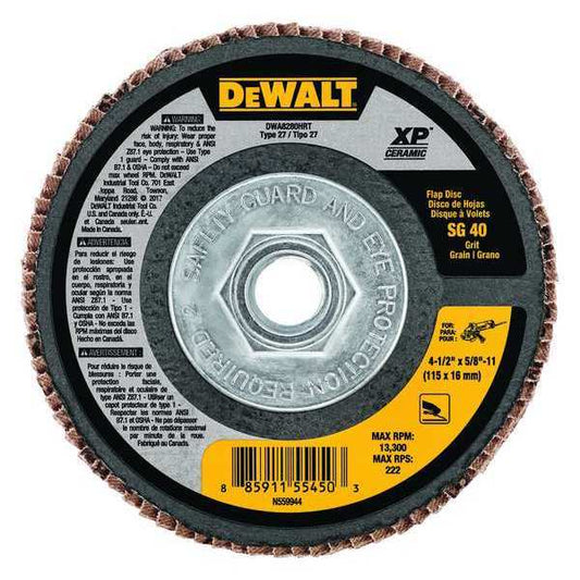 DEWALT DWA8280RT XP CERAMIC 4-1/2" X 7/8" 40 GRIT TYPE 27 JUMBO FLAP DISC
