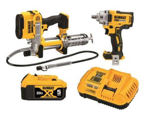 DeWalt DCK206P1 20V MAX XR Cordless Industrial Combo Kit (2-Tool) with 1/2 in. Impact Wrench Grease Gun & (1) 20V 5.0Ah Battery