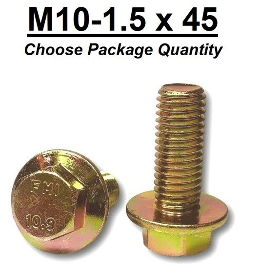 M10-1.5 x 45mm Grade 10.9 Hex Metric Flange Bolts Yellow Zinc Hardened