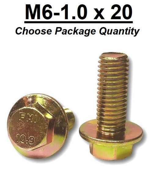 M6-1.0 x 20mm Grade 10.9 Hex Metric Flange Bolts Yellow Zinc Hardened