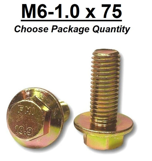 M6-1.0 x 75mm Grade 10.9 Hex Metric Flange Bolts Yellow Zinc Hardened