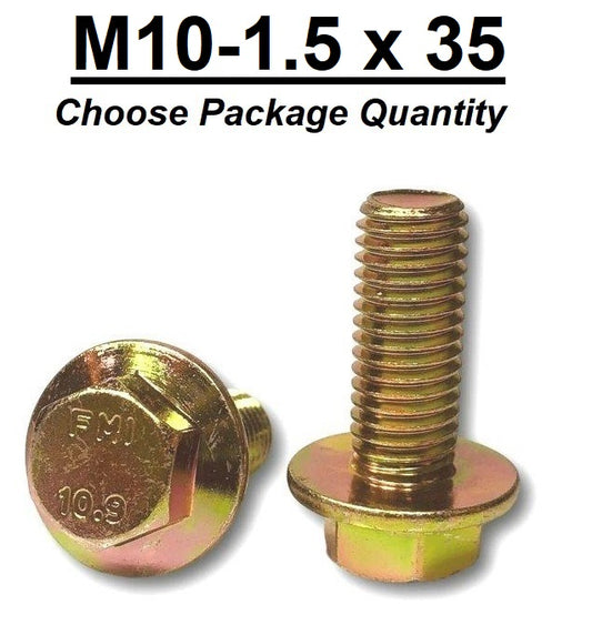 M10-1.5 x 35mm Grade 10.9 Hex Metric Flange Bolts Yellow Zinc Hardened