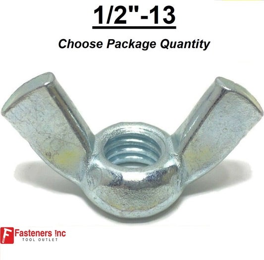 1/2"-13 UNC Coarse Thread Wing Nut Zinc Plated Steel Nuts