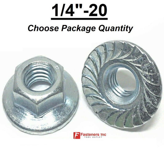 1/4"-20 Hex Flange Nut Large Flange with Serration Case Hard Zinc NC