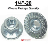 1/4"-20 Hex Flange Nut Large Flange with Serration Case Hard Zinc NC
