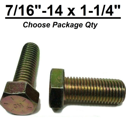 7/16"-14 x 1 1/4" Hex Bolt Zinc Plated Grade 8 Cap Screw Full Thread