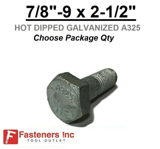 7/8"-9 x 2-1/2" Structural Bolt Heavy Hex Cap Screw A325 Galvanized