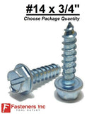 #14 x 3/4" Hex Washer Head Slotted Sheet Metal Screw Zinc Plated
