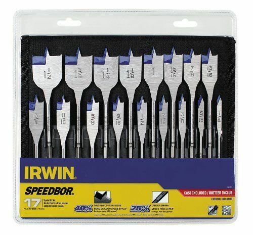 Irwin 17 Piece SPEEDBOR Pro Spade Bit Set Blue Groove Tech Storage Case!