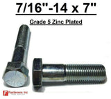 7/16-14 x 5" (PT) Hex Bolt Zinc Plated Grade 5 Cap Screw Coarse Thread