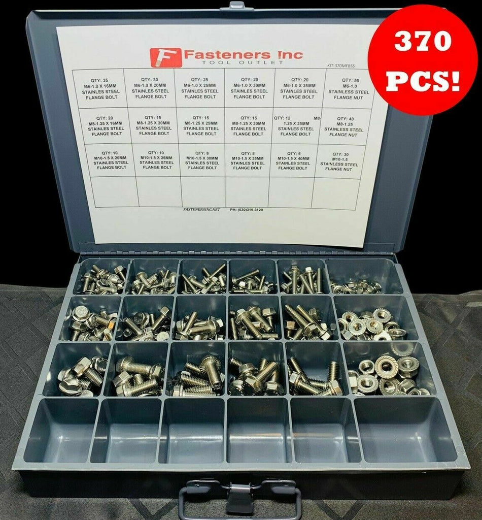 370 Piece Stainless Steel Metric Flange Bolt & Flange Nut Assortment K ...