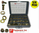 574PCS Grade 8 Hex Bolts, Nuts & Washers Assortment Kit COARSE THREAD Yellow Zinc