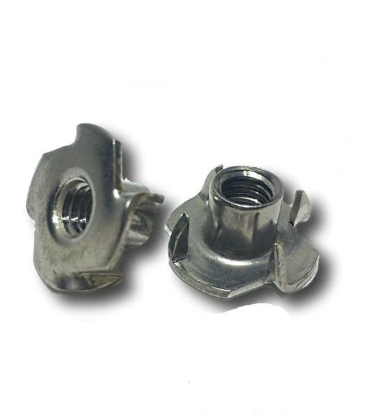 1/4"-20 x 7/16" Long Barrel StaInless Steel T-Nut Tee Nut 4 Prong