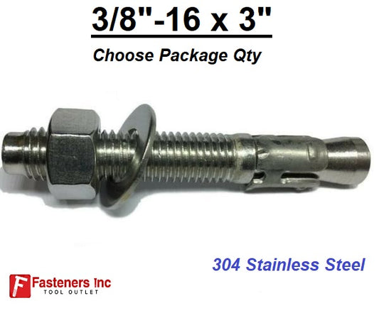 3/8" x 3" Concrete Wedge Anchor Stainless Steel Grade 304