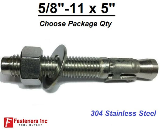 5/8" x 5" Concrete Wedge Anchor Stainless Steel Grade 304