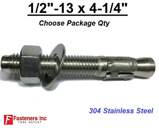 1/2" x 4 1/4" Concrete Wedge Anchor Stainless Steel Grade 304