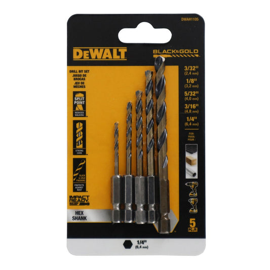 DEWALT DWAH1105 Impact Ready Hex Shank Drill Bit Set 5-Piece